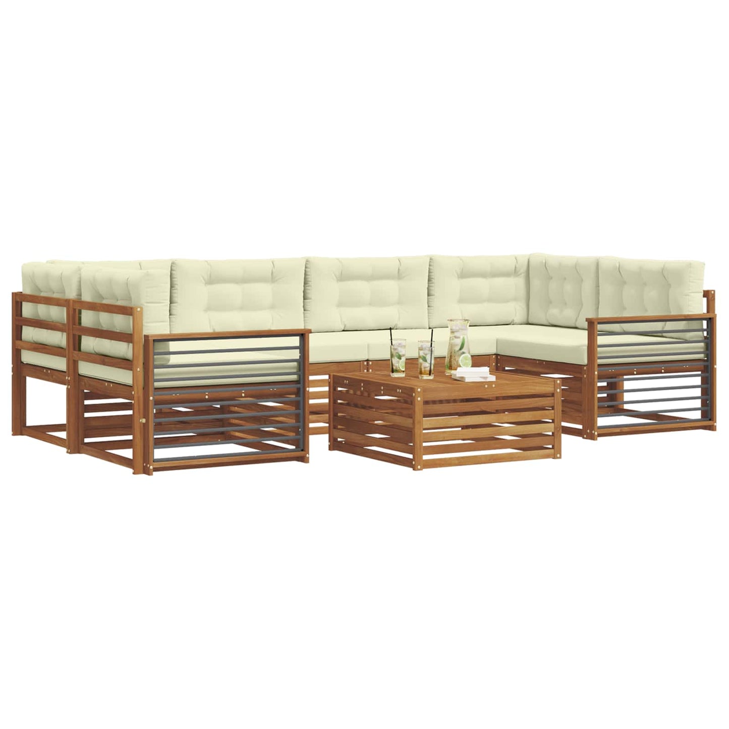 Outdoor-Sofagarnitur 7 stk. Natur und Creme