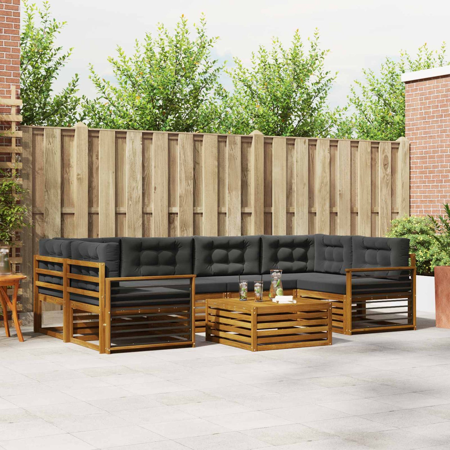 Outdoor-Sofagarnitur mit Kissen 7 pcs Natur und Anthrazit