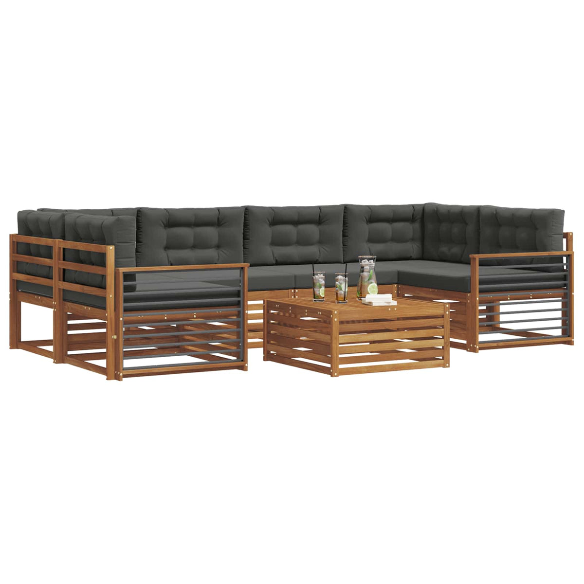 Outdoor-Sofagarnitur 7 stk. Natur und Anthrazit
