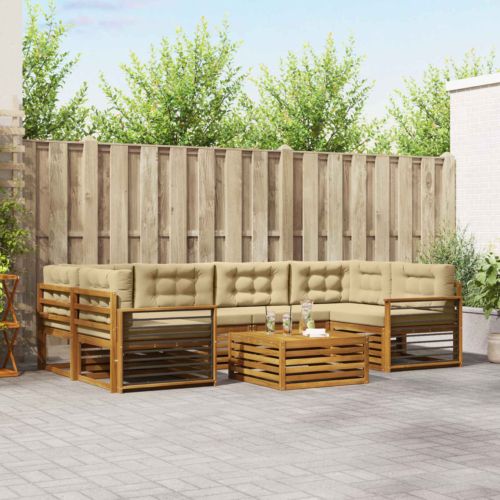 Outdoor-Sofagarnitur 7 stk. Natur und Beige