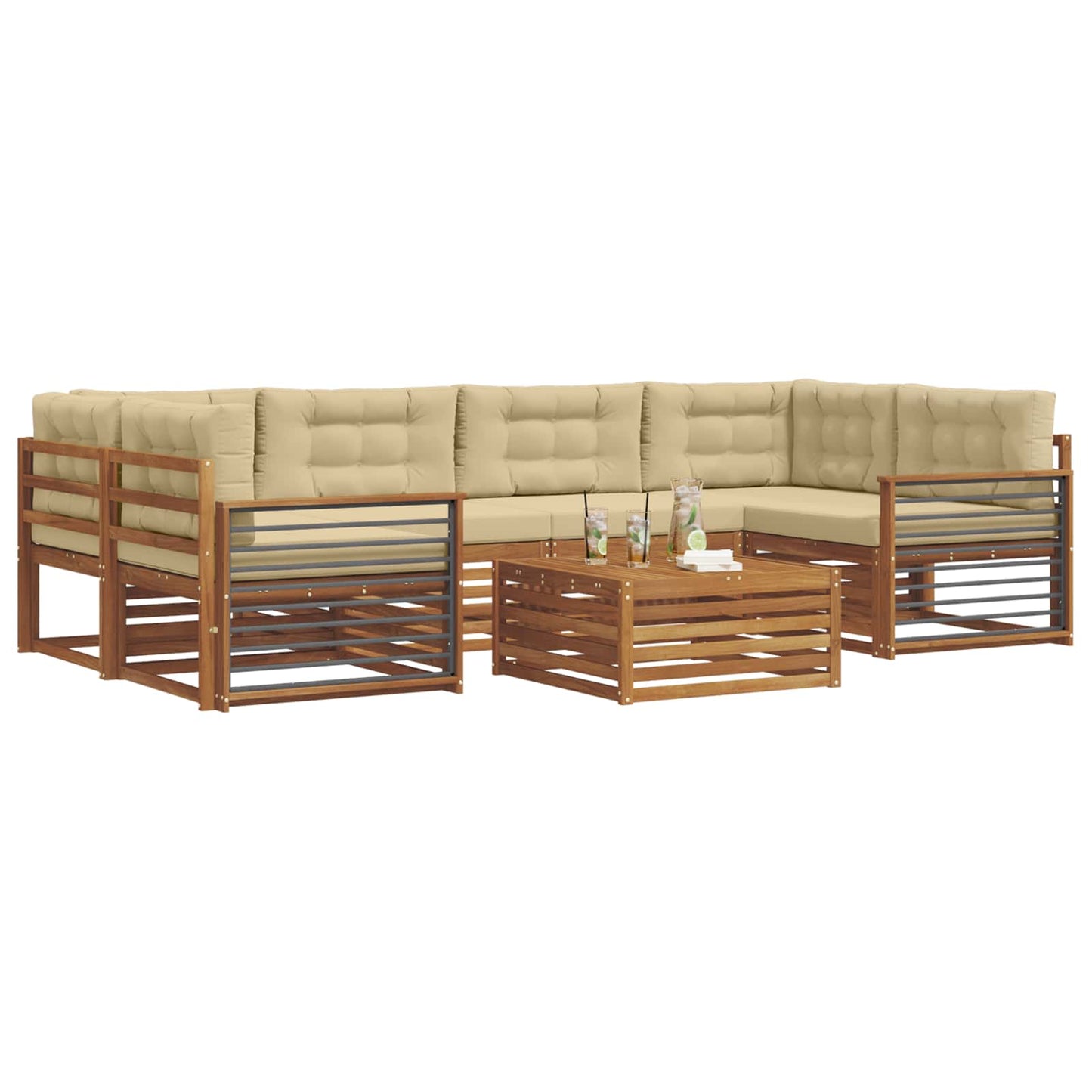 Outdoor-Sofagarnitur 7 stk. Natur und Beige