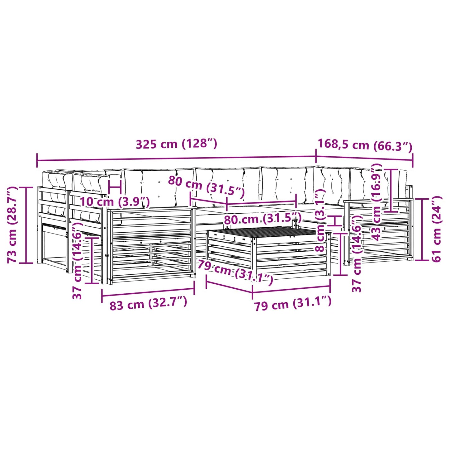 Outdoor-Sofagarnitur 7 stk. Natur und Beige