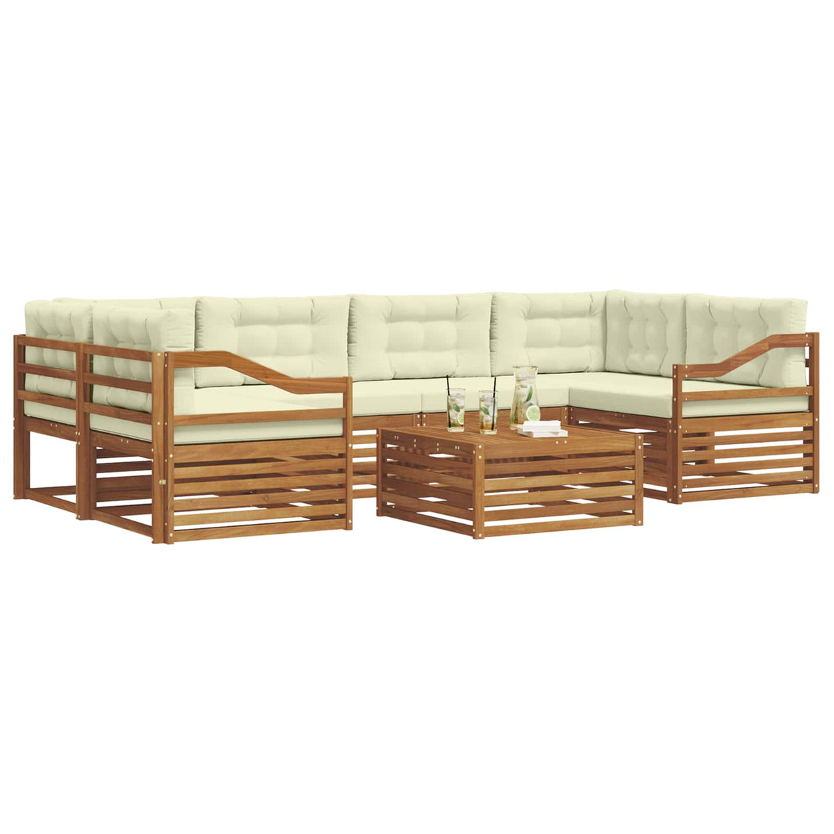 Outdoor-Sofagarnitur 7 stk. Natur und Creme