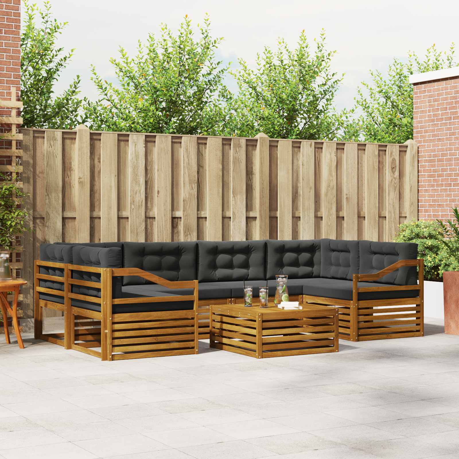 Outdoor-Sofagarnitur 7 stk. Natur und Anthrazit