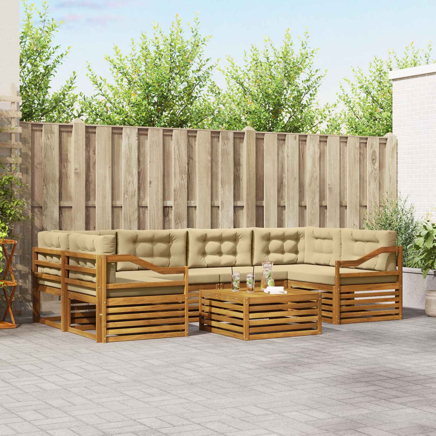Outdoor-Sofagarnitur 7 stk. Natur und Beige