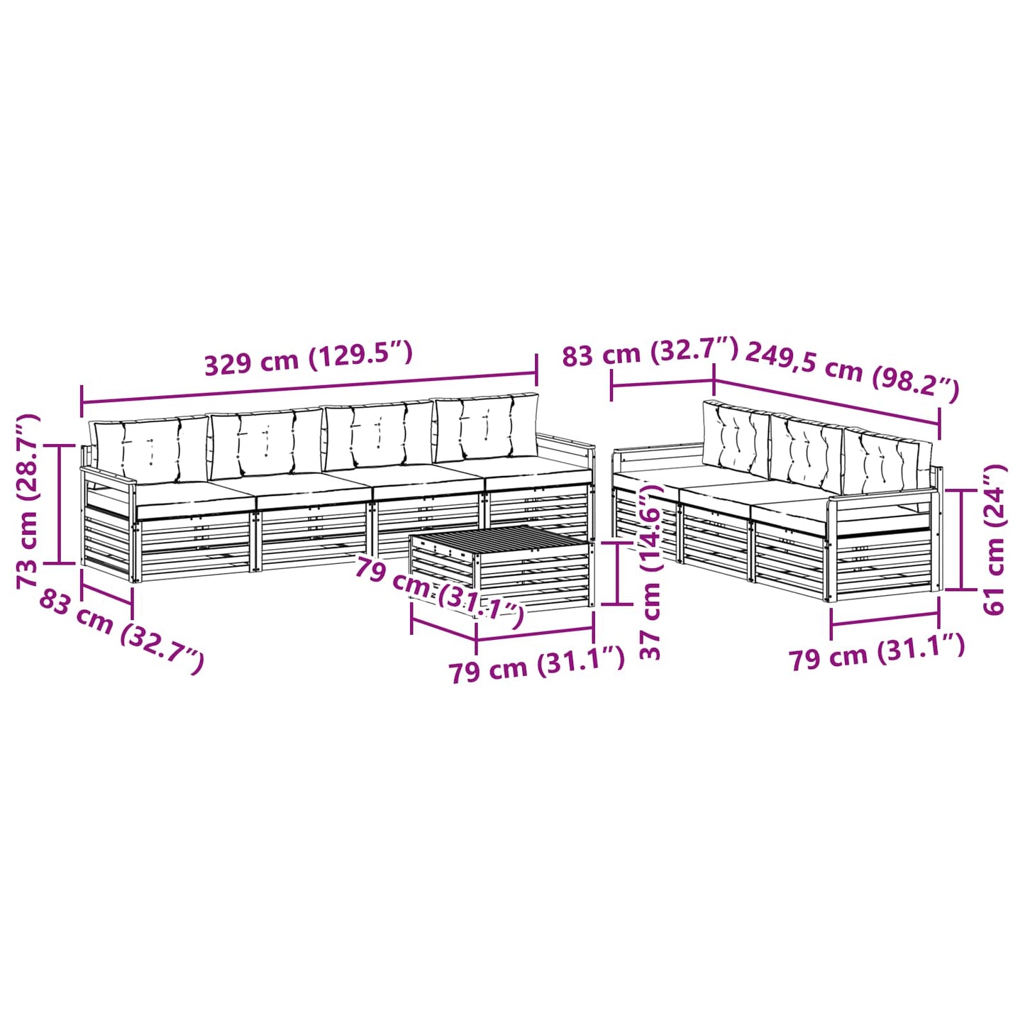 Outdoor-Sofagarnitur 8 stk. Natur und Beige