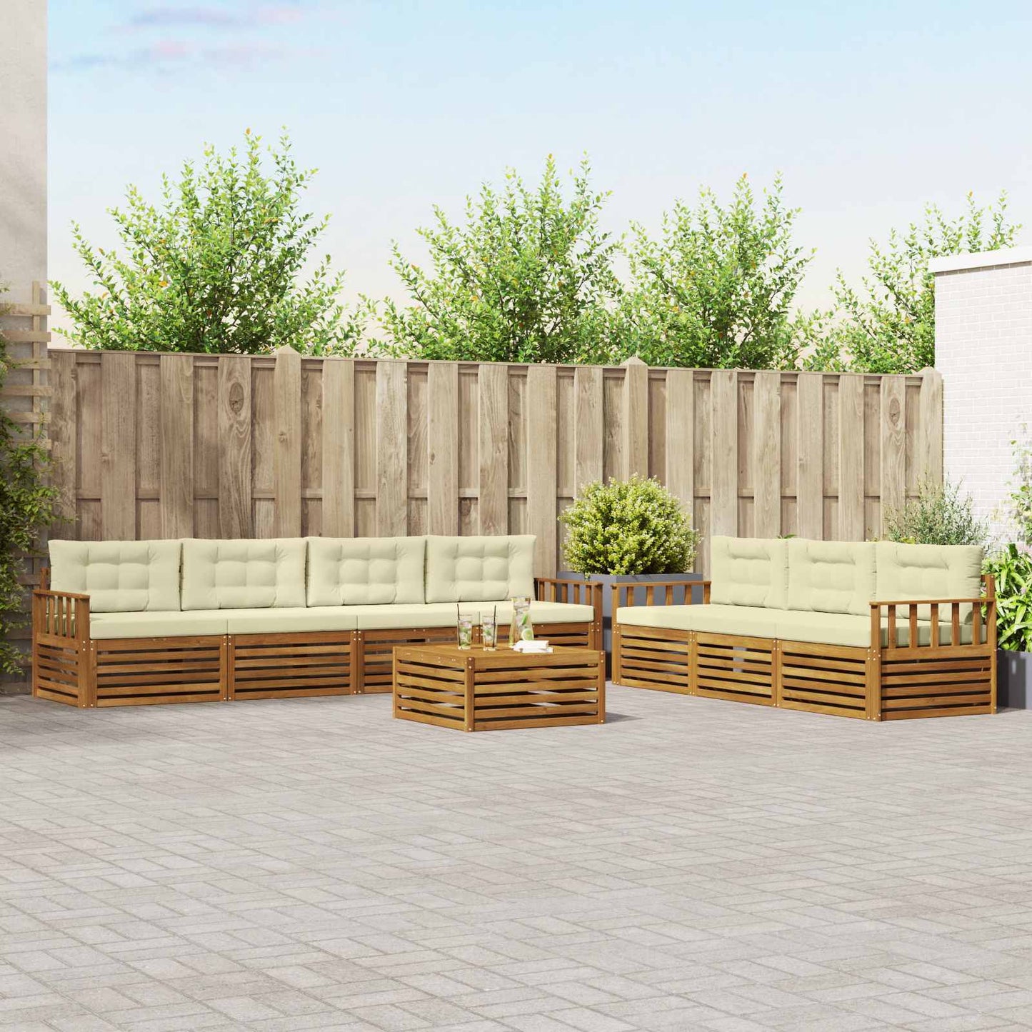 Outdoor-Sofagarnitur 8 stk. Natur und Creme