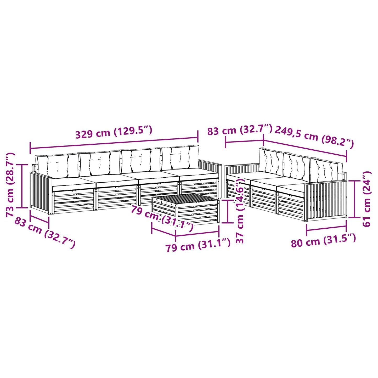 Outdoor-Sofagarnitur 8 stk. Natur und Creme