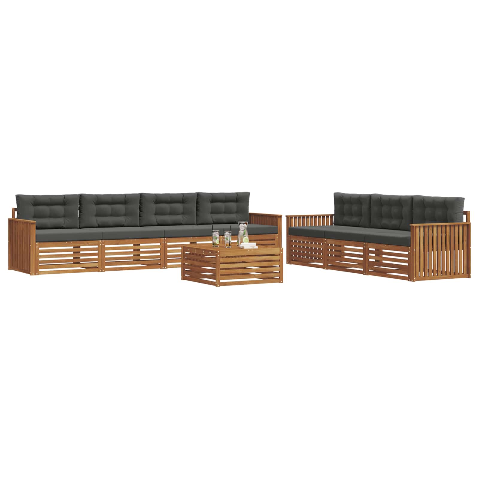 Outdoor-Sofagarnitur mit Kissen 8 pcs Natur und Anthrazit