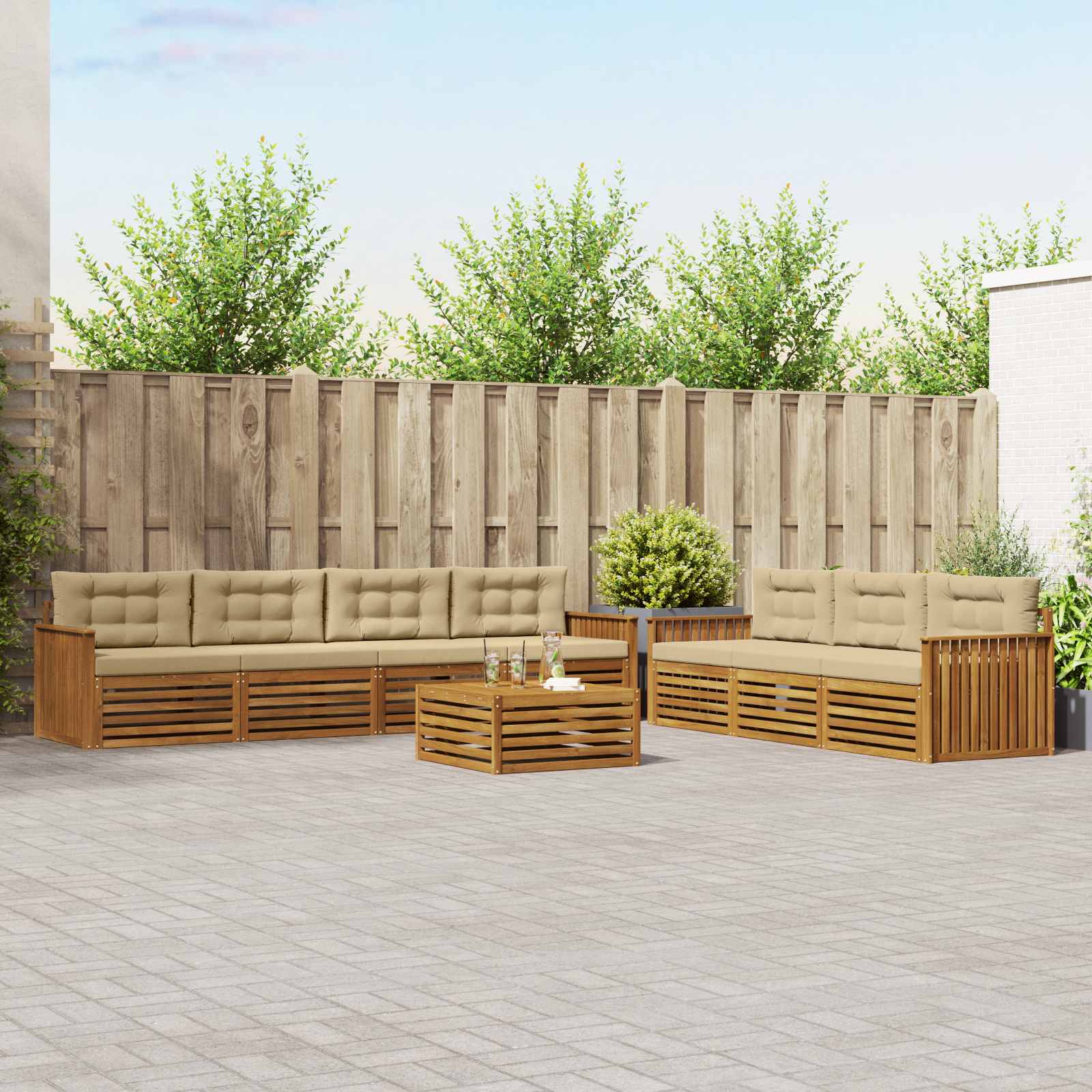 Outdoor-Sofagarnitur 8 stk. Natur und Beige