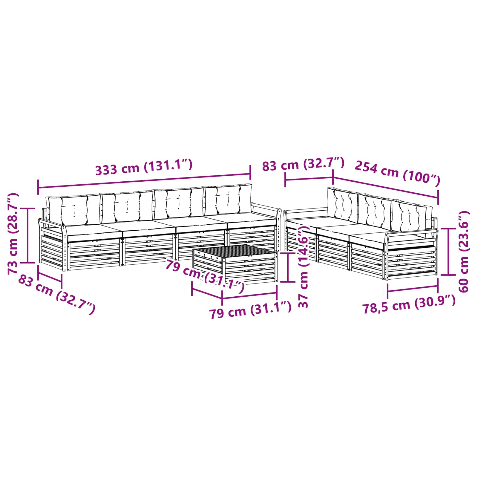 Outdoor-Sofagarnitur mit Kissen 8 pcs Natur und Creme