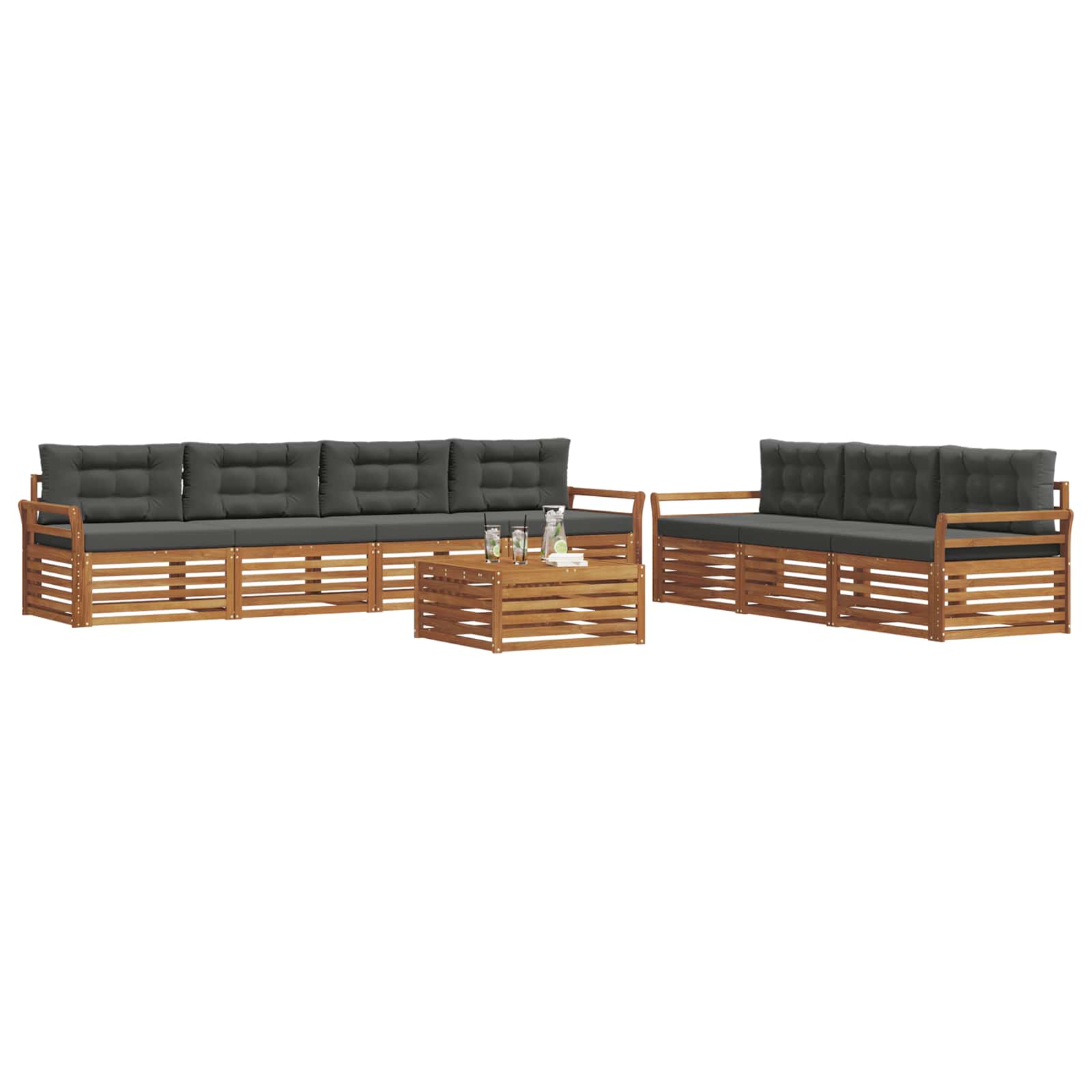 Outdoor-Sofagarnitur mit Kissen 8 pcs Natur und Anthrazit
