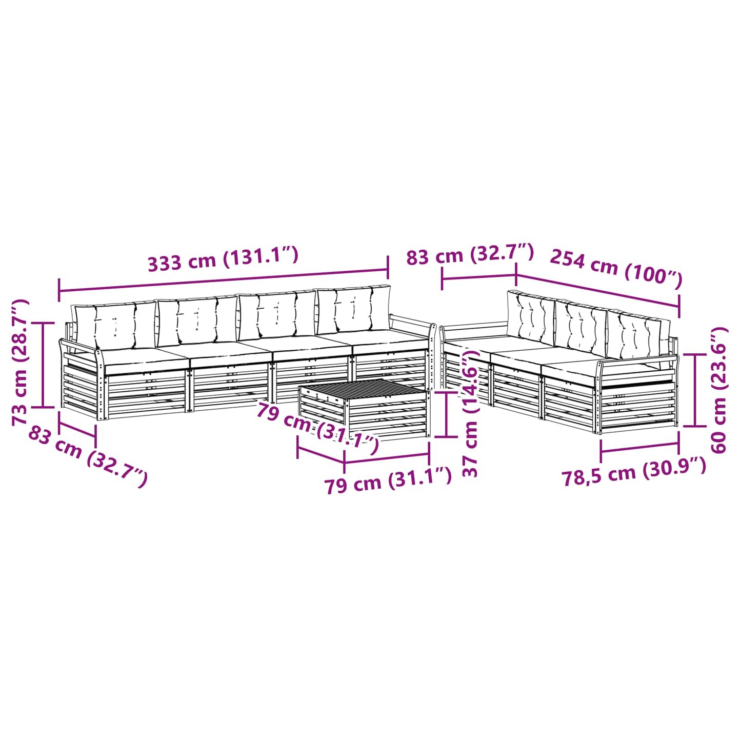 Outdoor-Sofagarnitur mit Kissen 8 pcs Natur und Beige