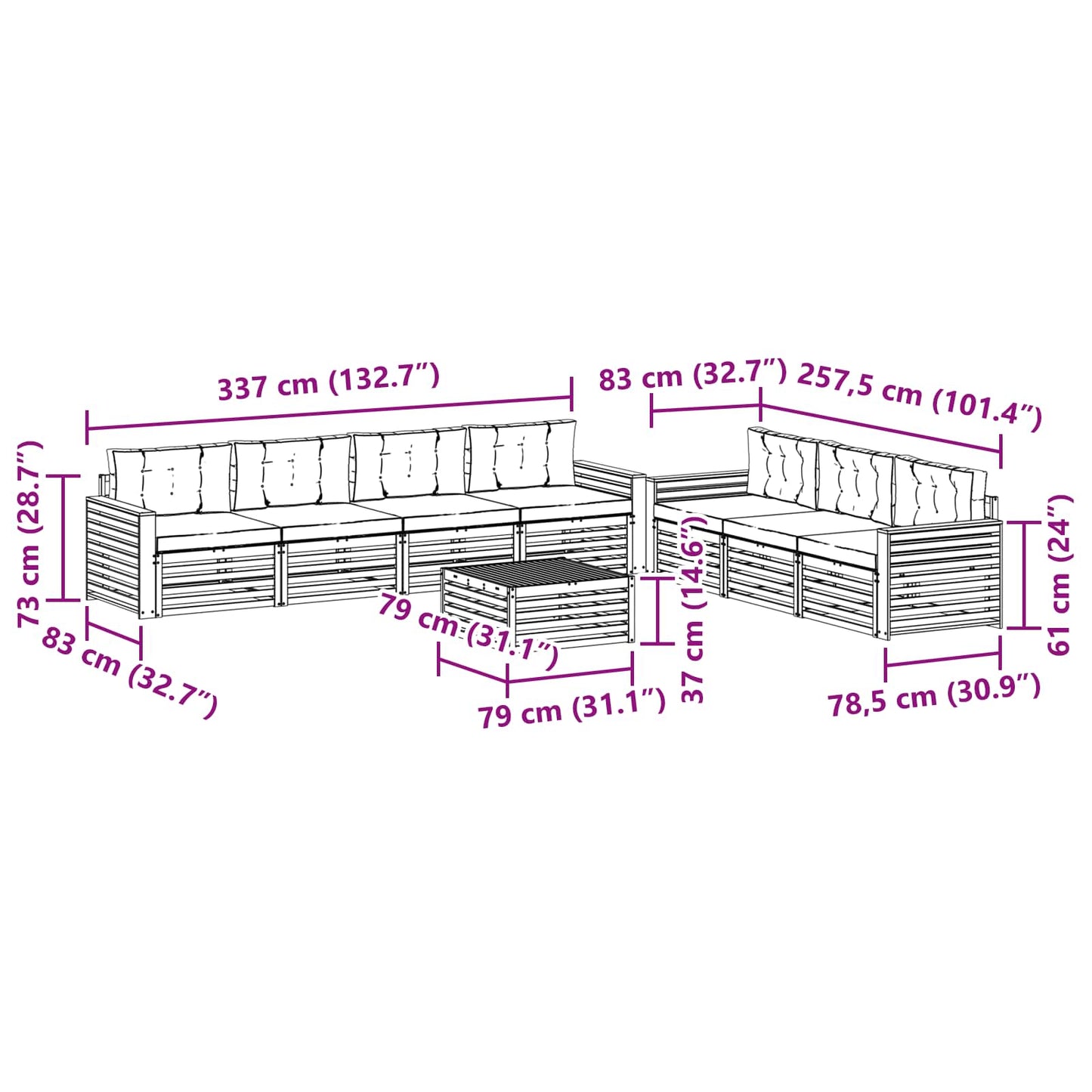 Outdoor-Sofagarnitur 8 stk. Natur und Creme
