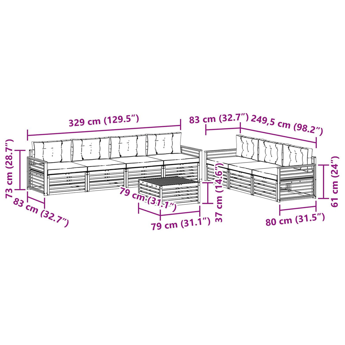 Outdoor-Sofagarnitur 8 stk. Natur und Creme