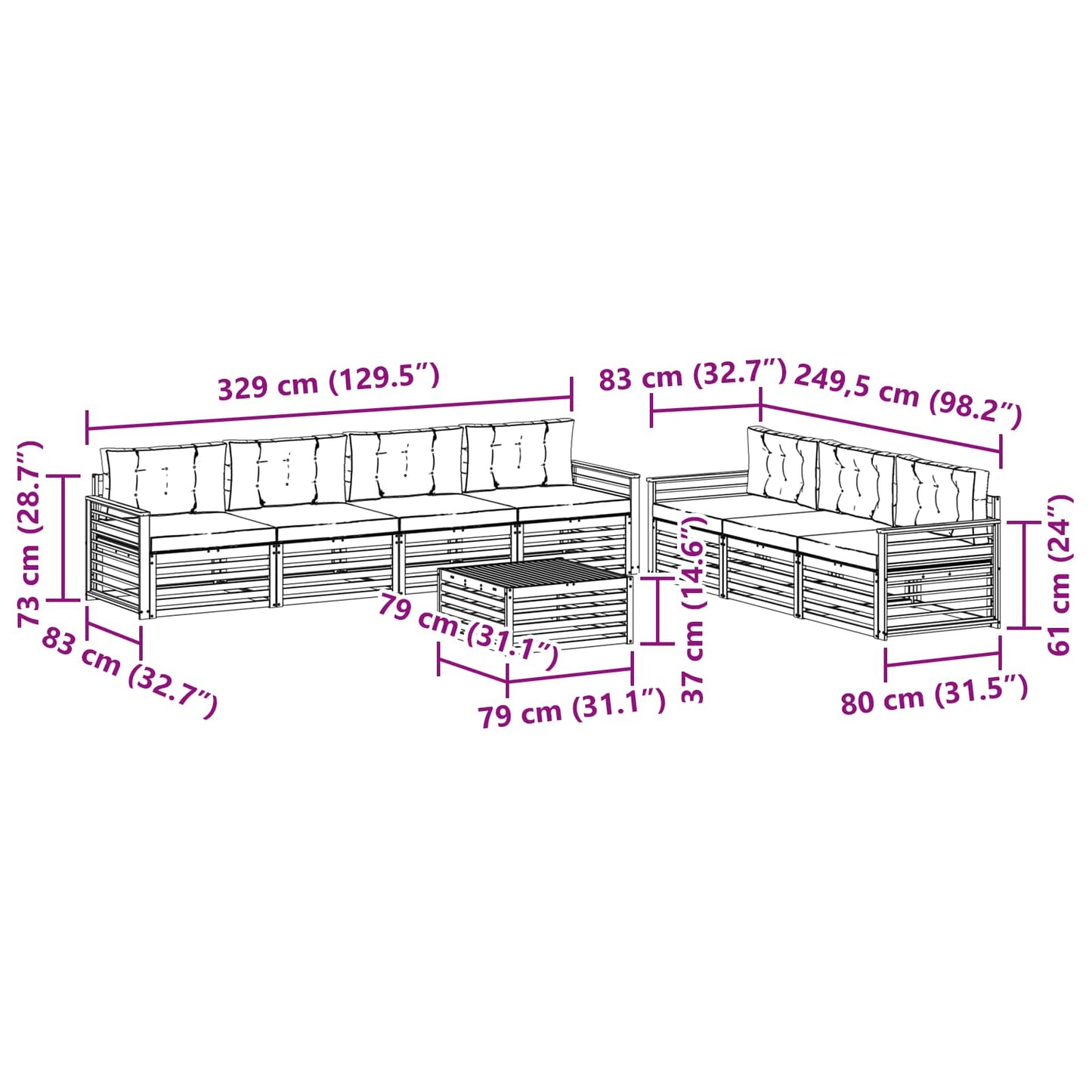 Outdoor-Sofagarnitur 8 stk. Natur und Anthrazit