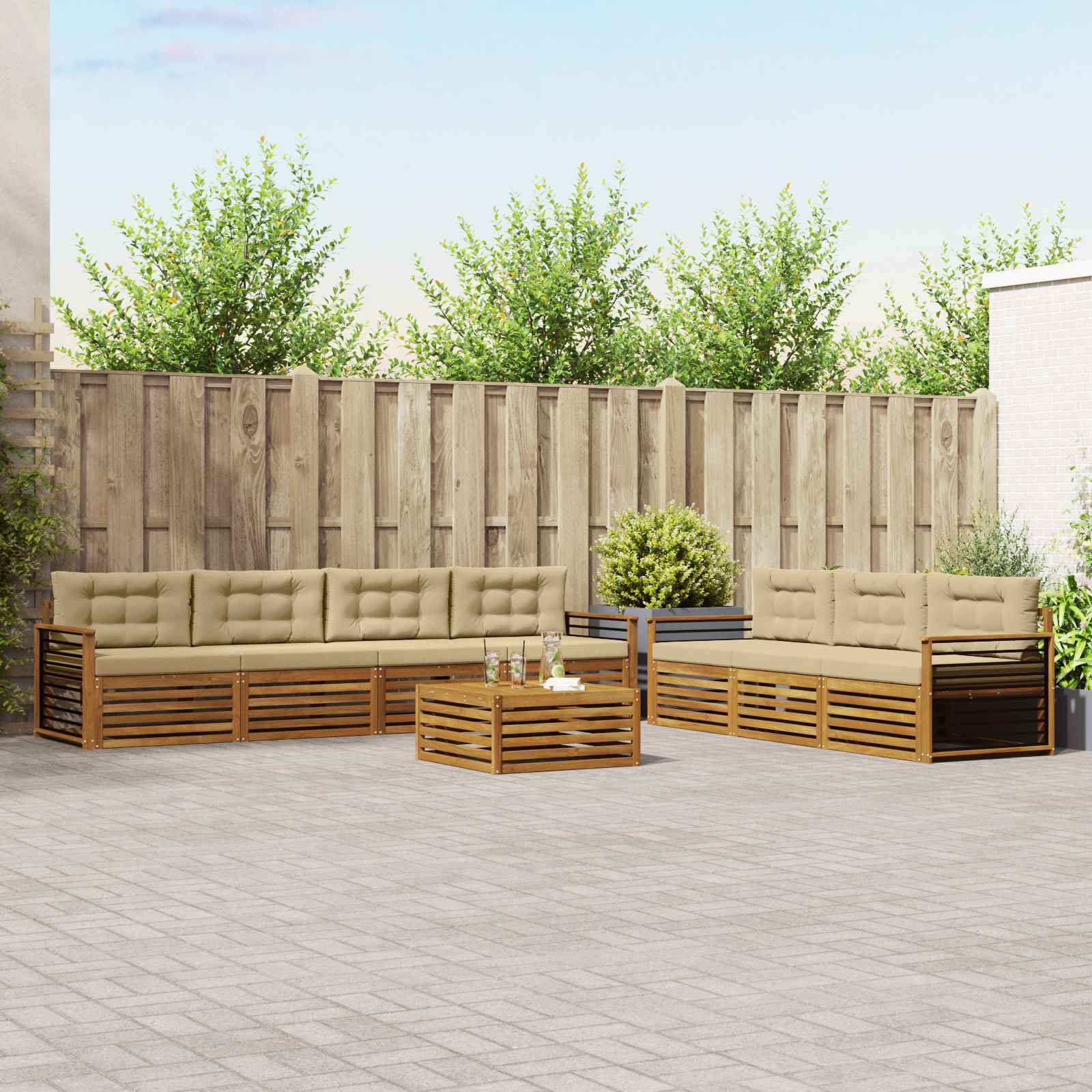 Outdoor-Sofagarnitur mit Kissen 8 pcs Natur und Beige