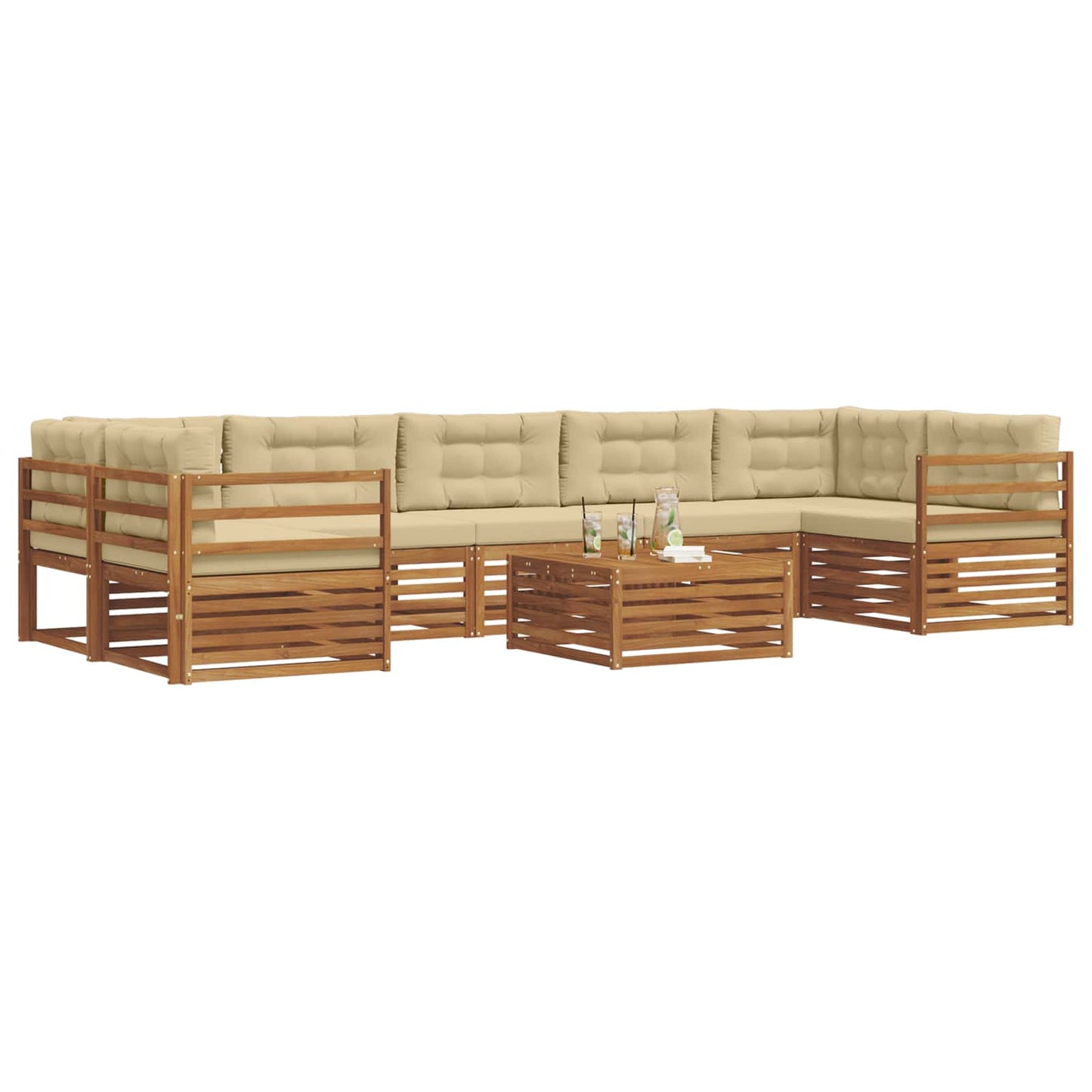 Outdoor-Sofagarnitur mit Kissen 8 pcs Natur und Beige