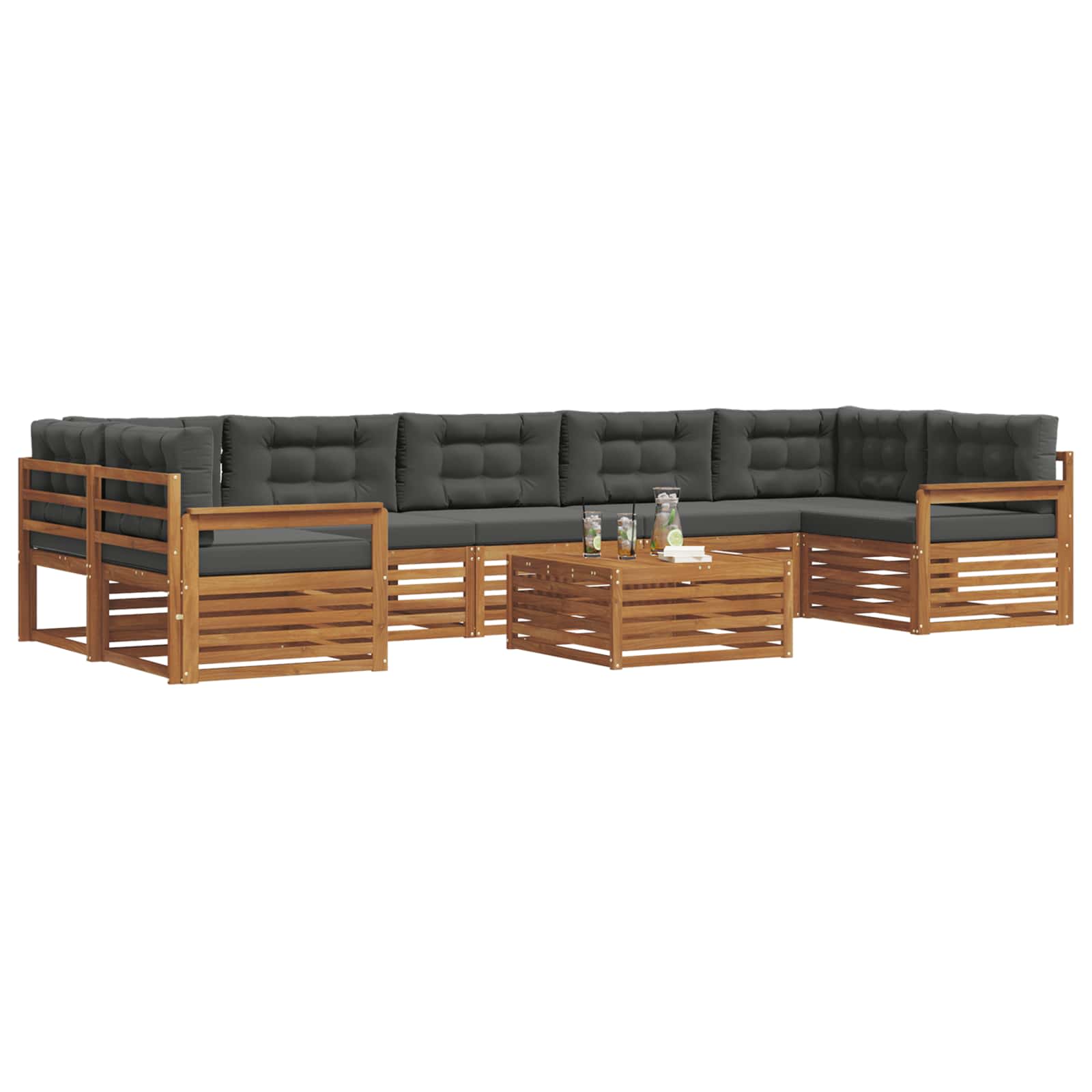 Outdoor-Sofagarnitur mit Kissen 8 pcs Natur und Anthrazit
