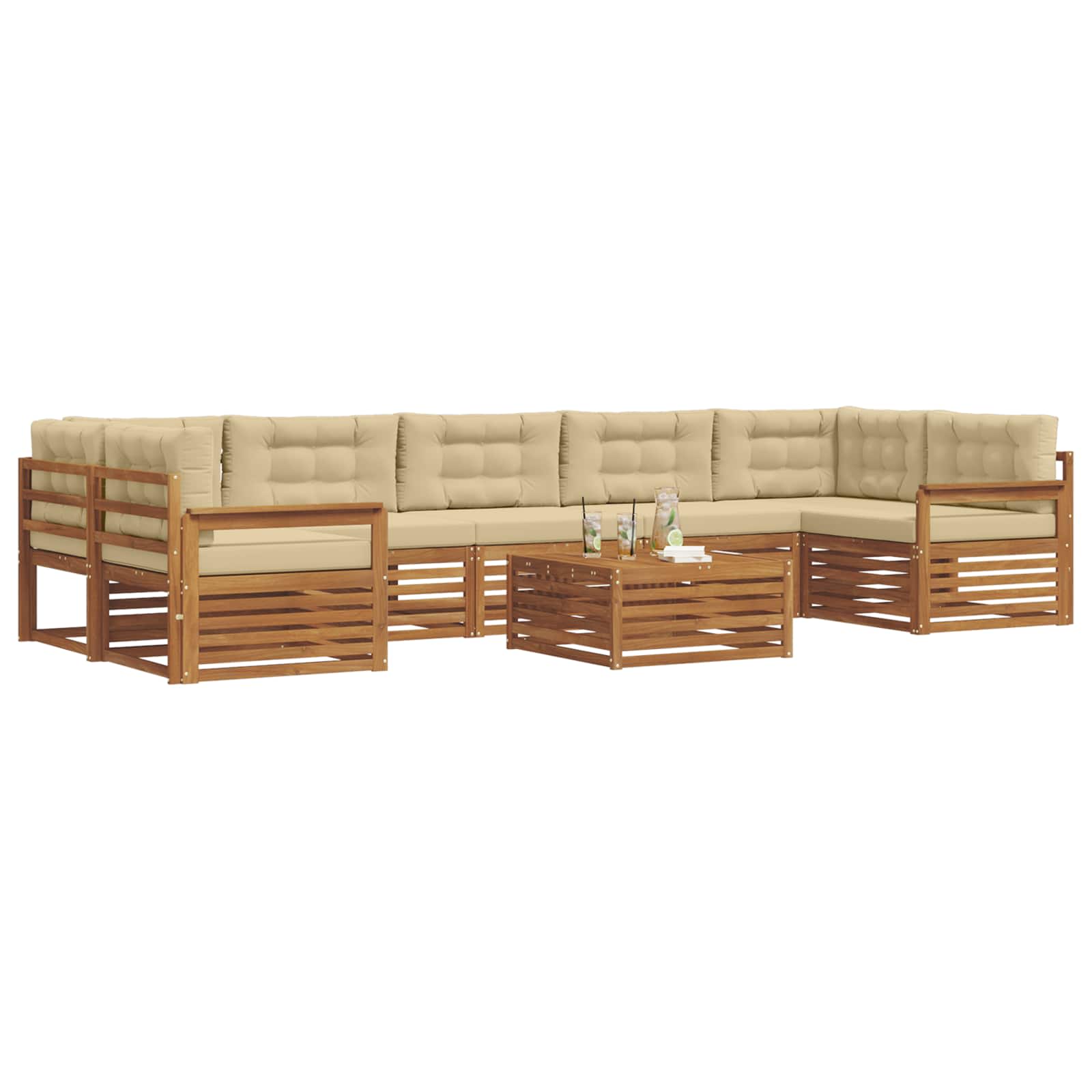 Outdoor-Sofagarnitur mit Kissen 8 pcs Natur und Beige