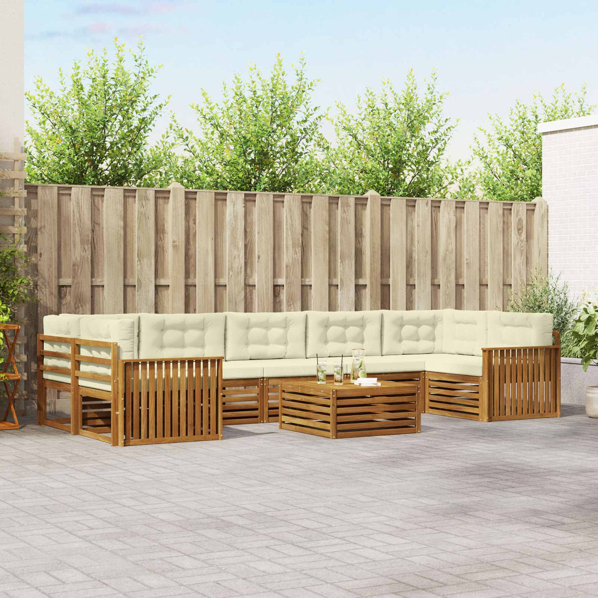 Outdoor-Sofagarnitur 8 stk. Natur und Creme