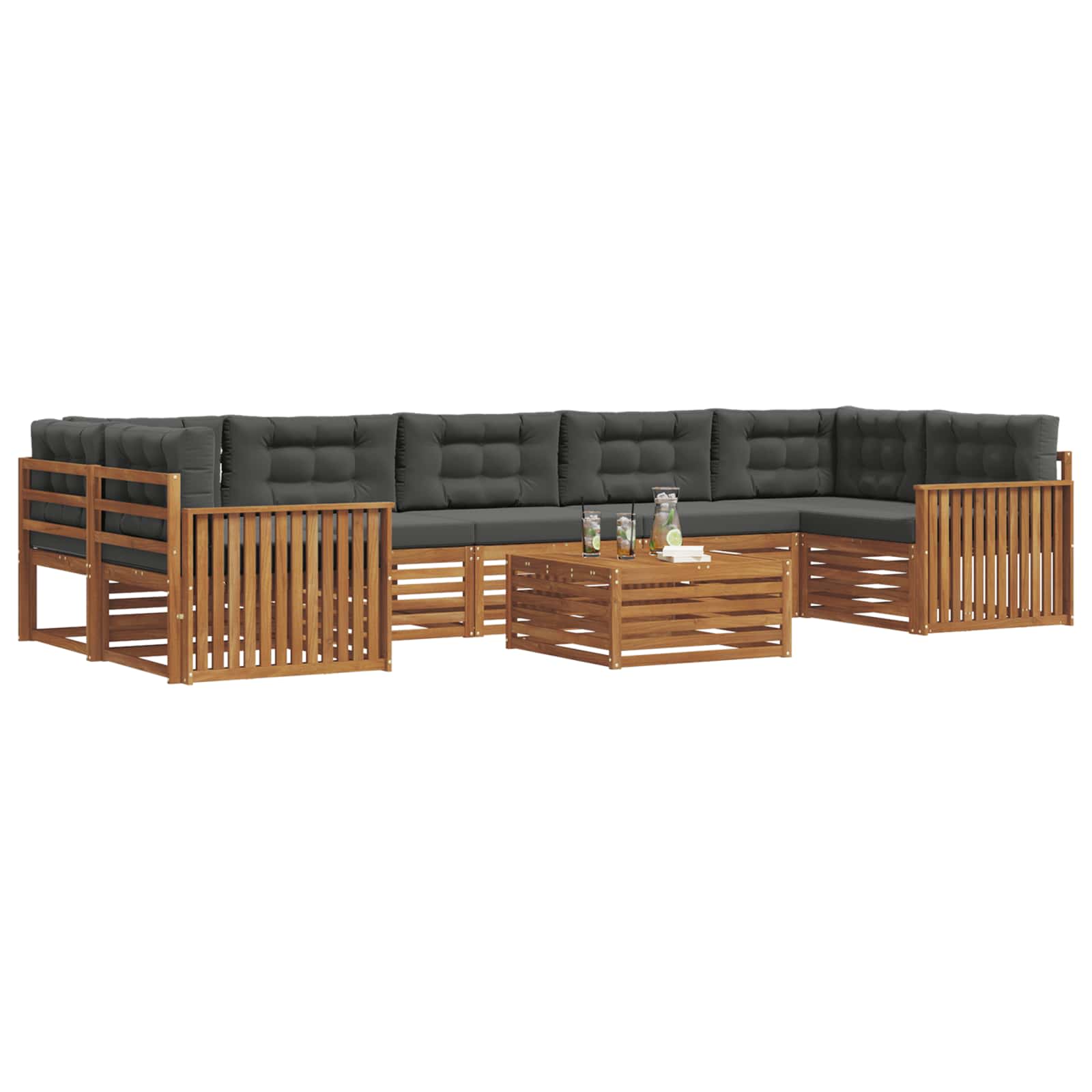 Outdoor-Sofagarnitur mit Kissen 8 pcs Natur und Anthrazit