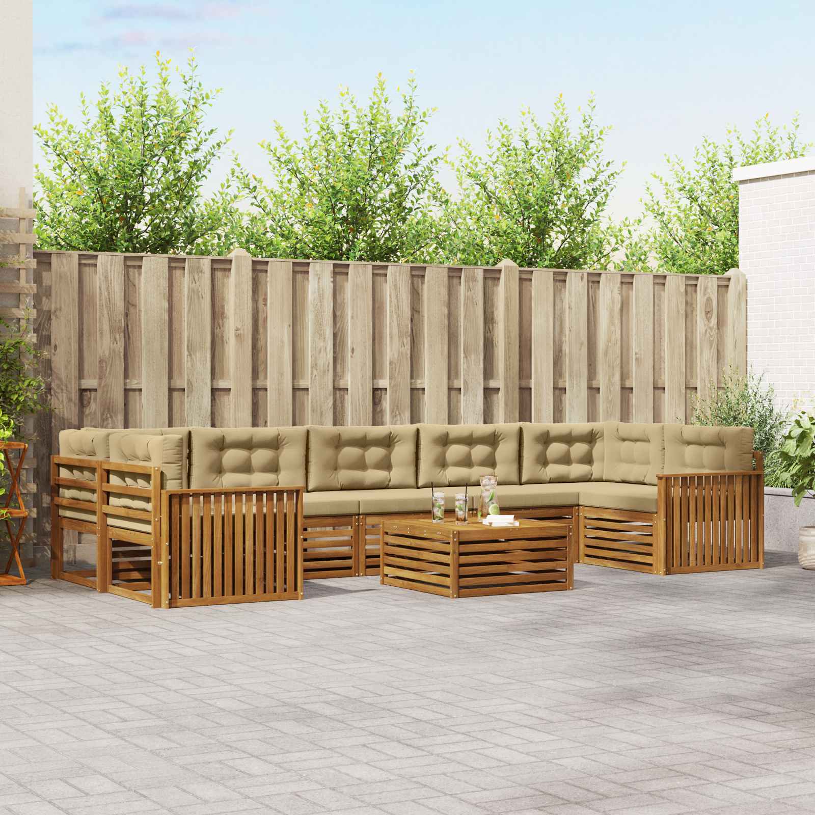 Outdoor-Sofagarnitur mit Kissen 8 pcs Natur und Beige