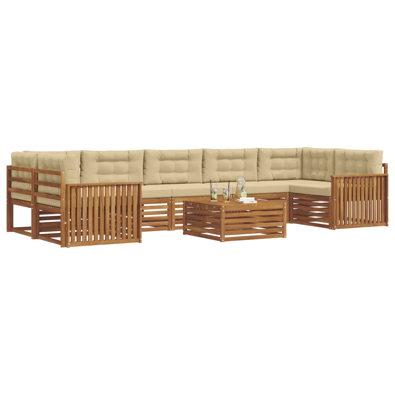 Outdoor-Sofagarnitur mit Kissen 8 pcs Natur und Beige