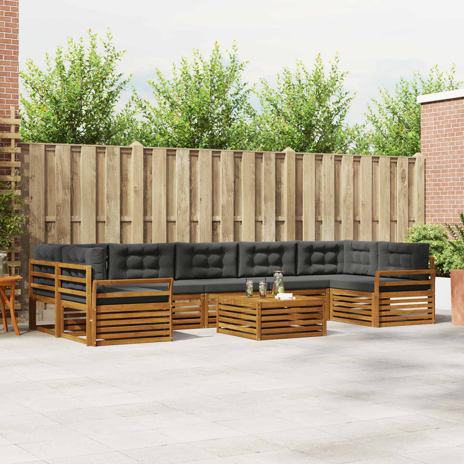 Outdoor-Sofagarnitur mit Kissen 8 pcs Natur und Anthrazit