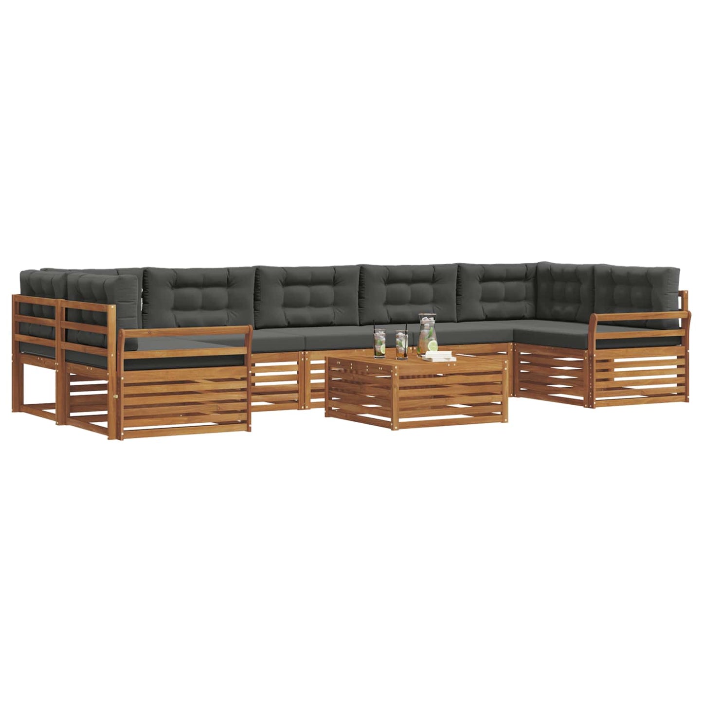 Outdoor-Sofagarnitur mit Kissen 8 pcs Natur und Anthrazit