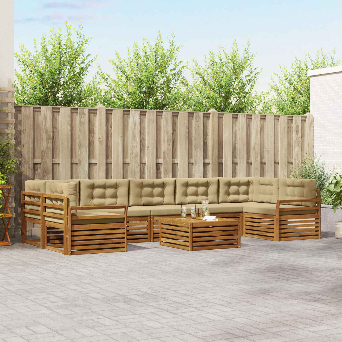 Outdoor-Sofagarnitur 8 stk. Natur und Beige