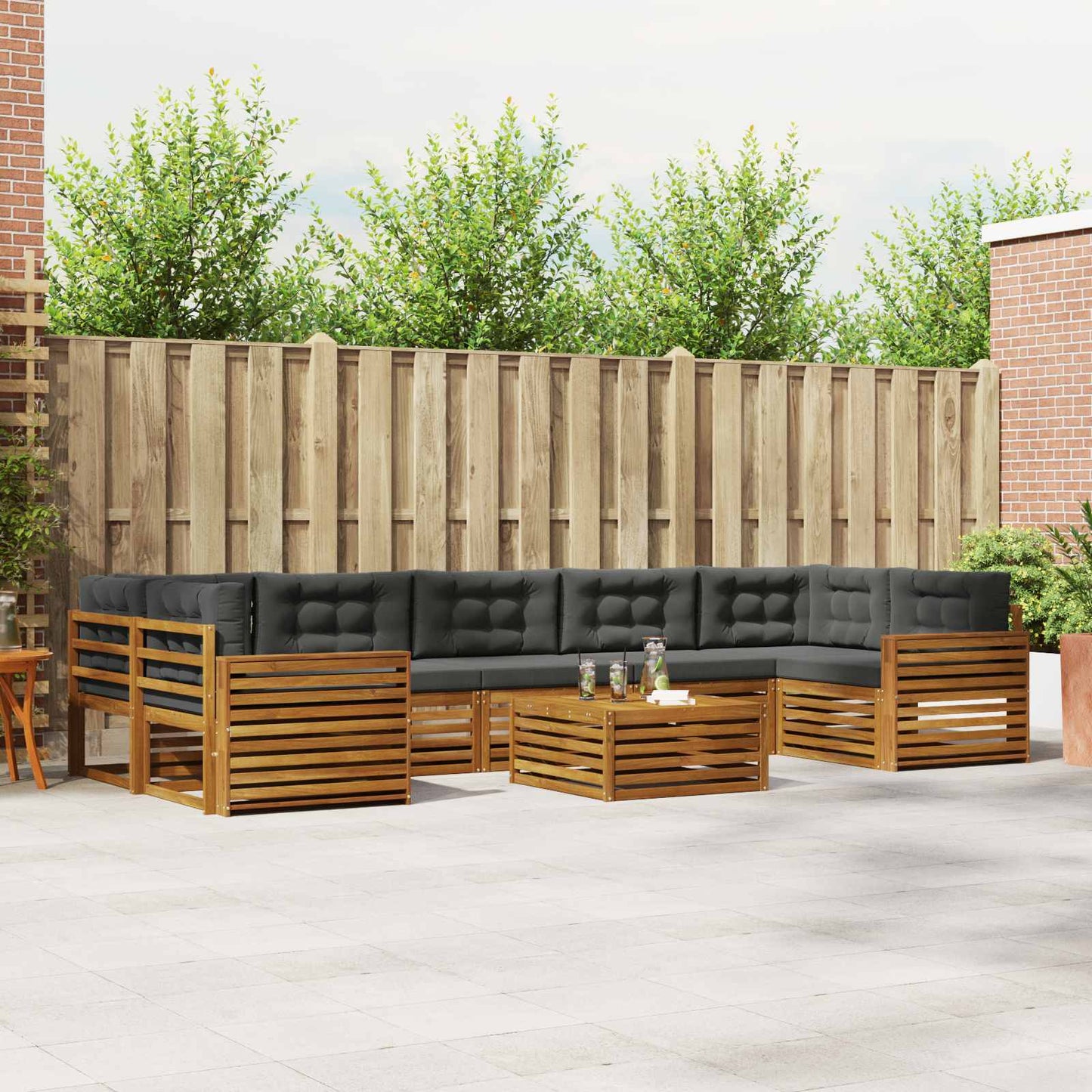 Outdoor-Sofagarnitur mit Kissen 8 pcs Natur und Anthrazit
