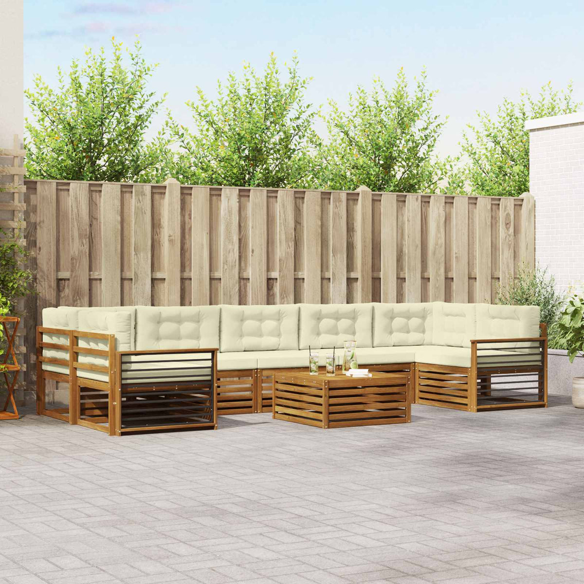 Outdoor-Sofagarnitur 8 stk. Natur und Creme