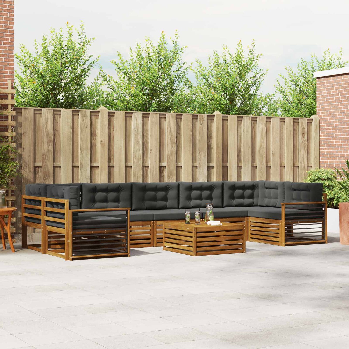 Outdoor-Sofagarnitur mit Kissen 8 pcs Natur und Anthrazit