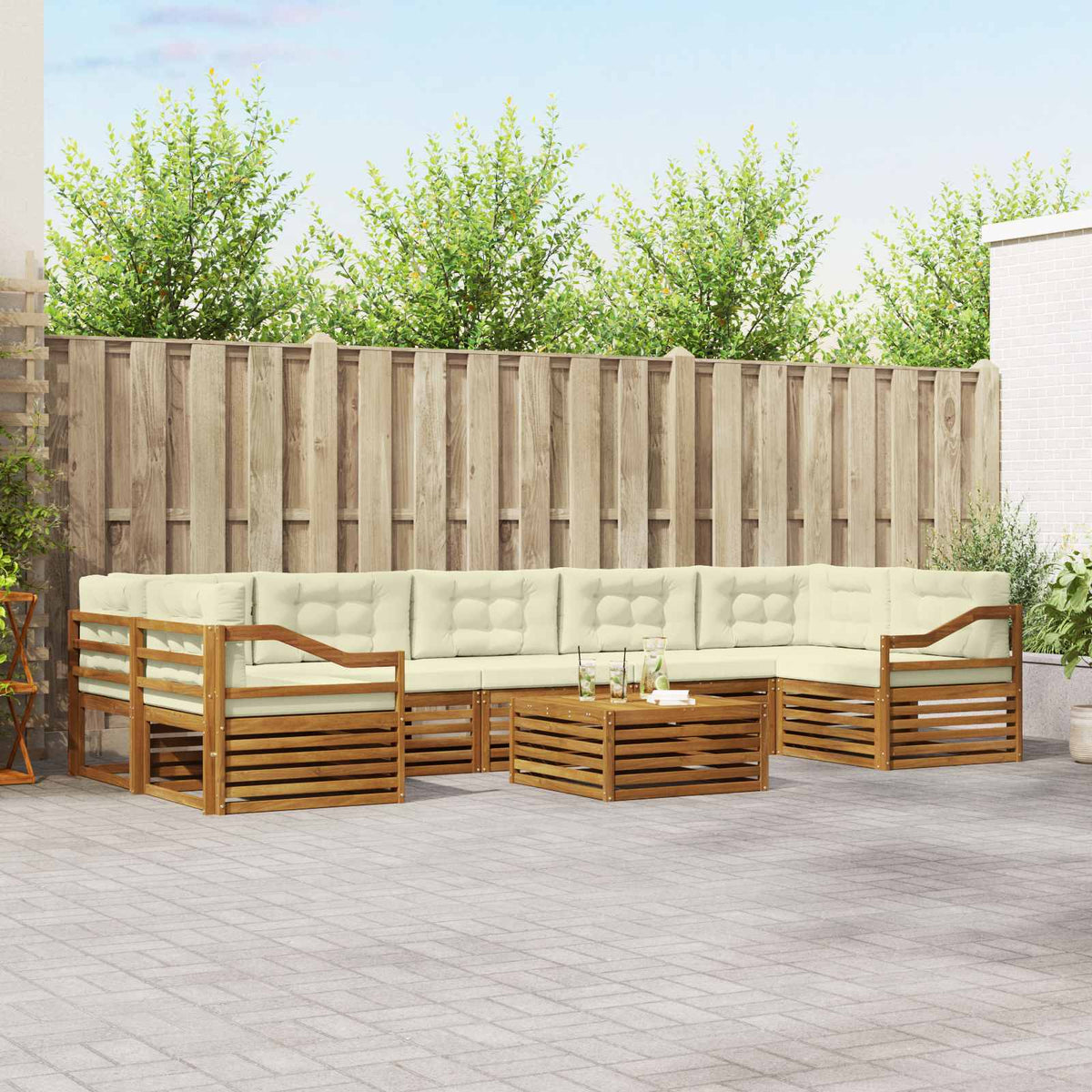 Outdoor-Sofagarnitur 8 stk. Natur und Creme