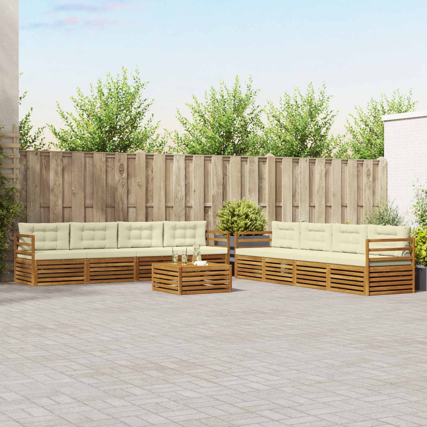 Outdoor-Sofagarnitur mit Kissen 9 pcs Natur und Creme