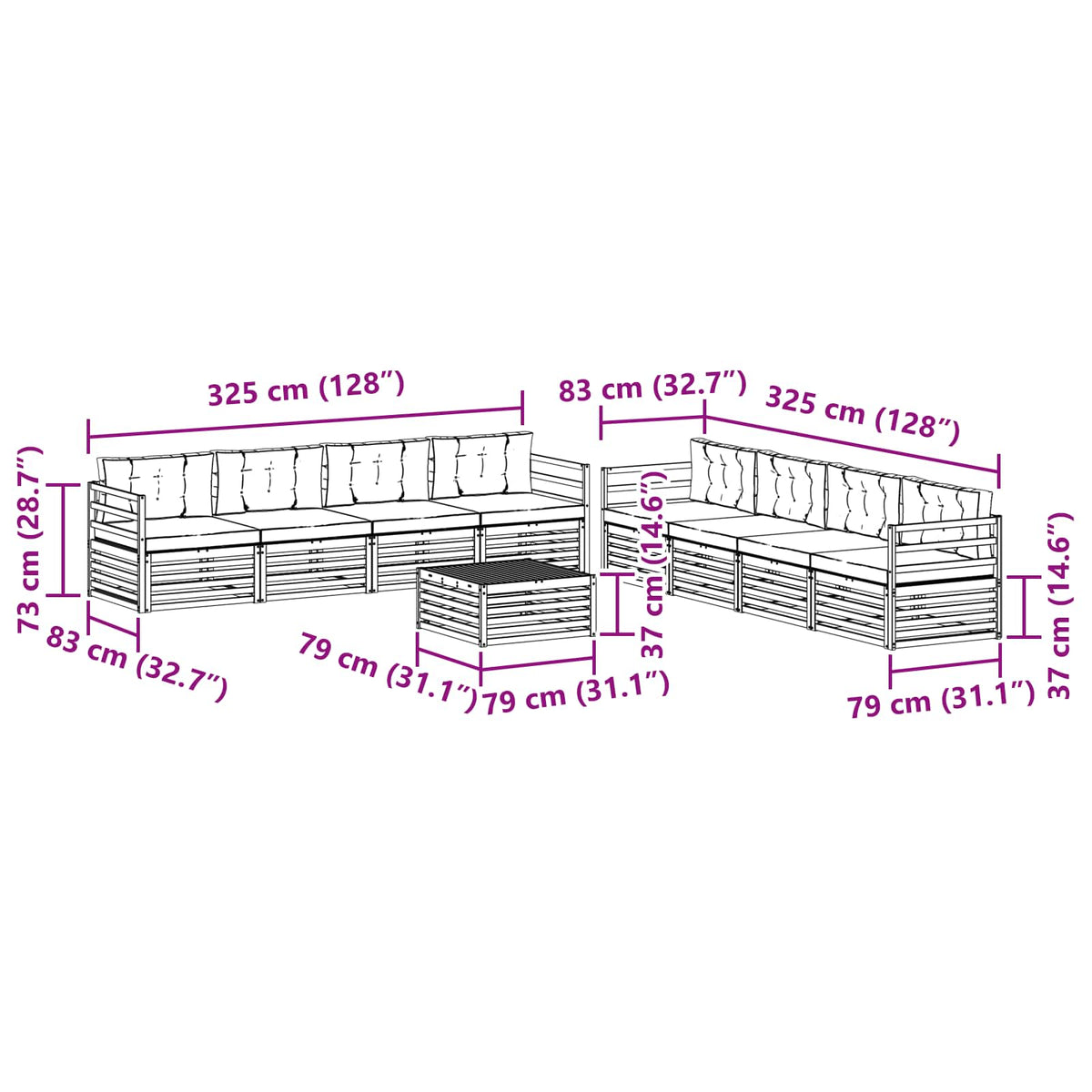Outdoor-Sofagarnitur 9 stk. Natur und Creme