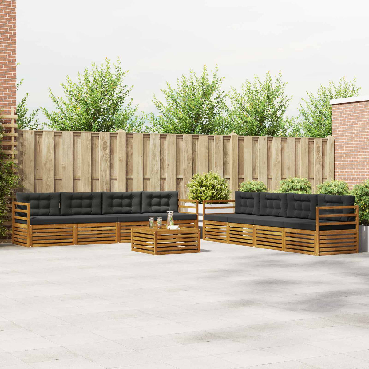Outdoor-Sofagarnitur 9 stk. Natur und Anthrazit