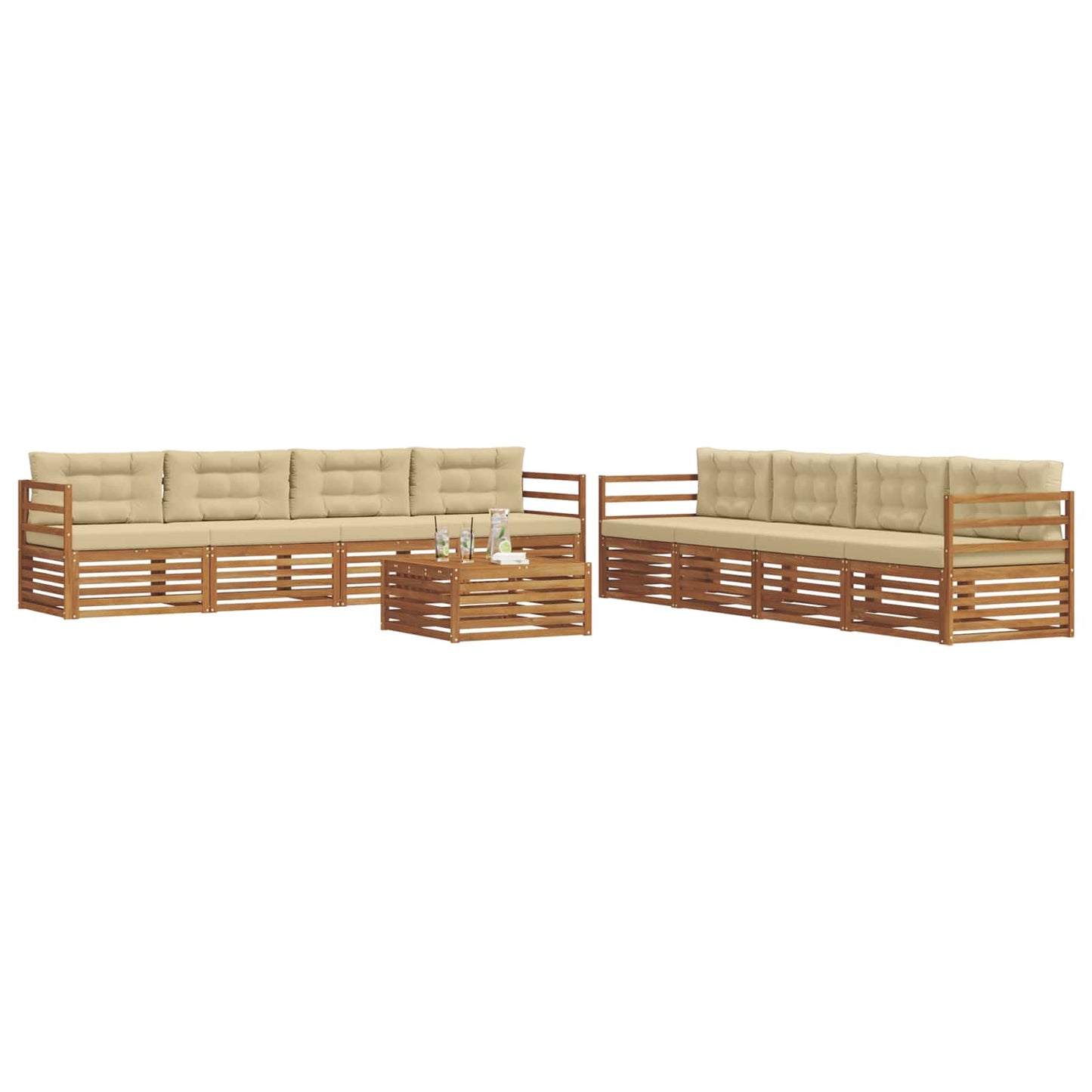 Outdoor-Sofagarnitur mit Kissen 9 pcs Natur und Beige