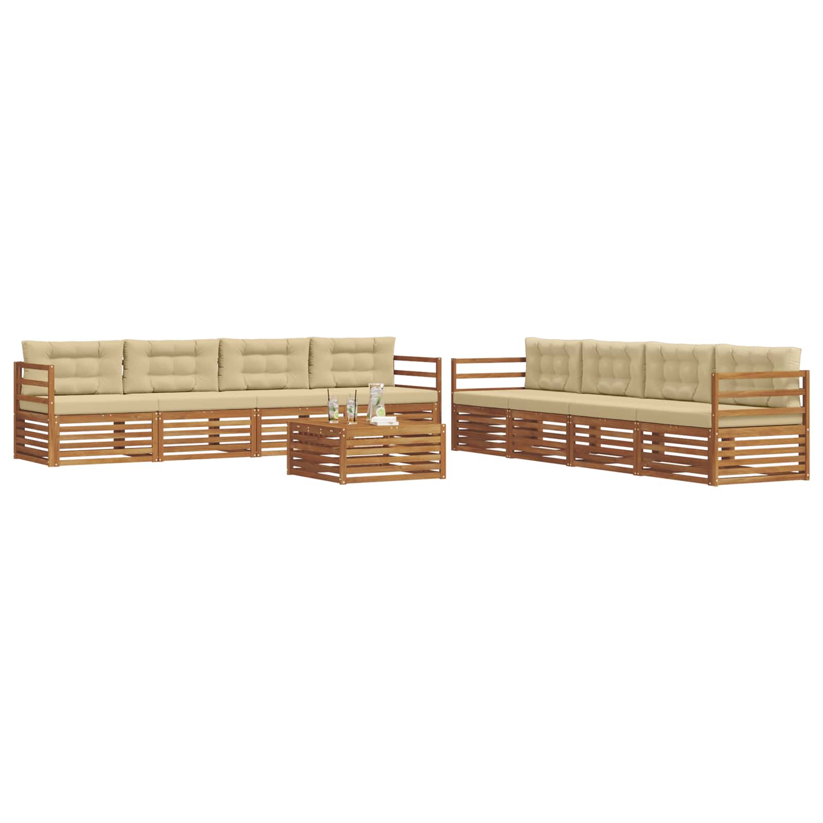 Outdoor-Sofagarnitur mit Kissen 9 pcs Natur und Beige