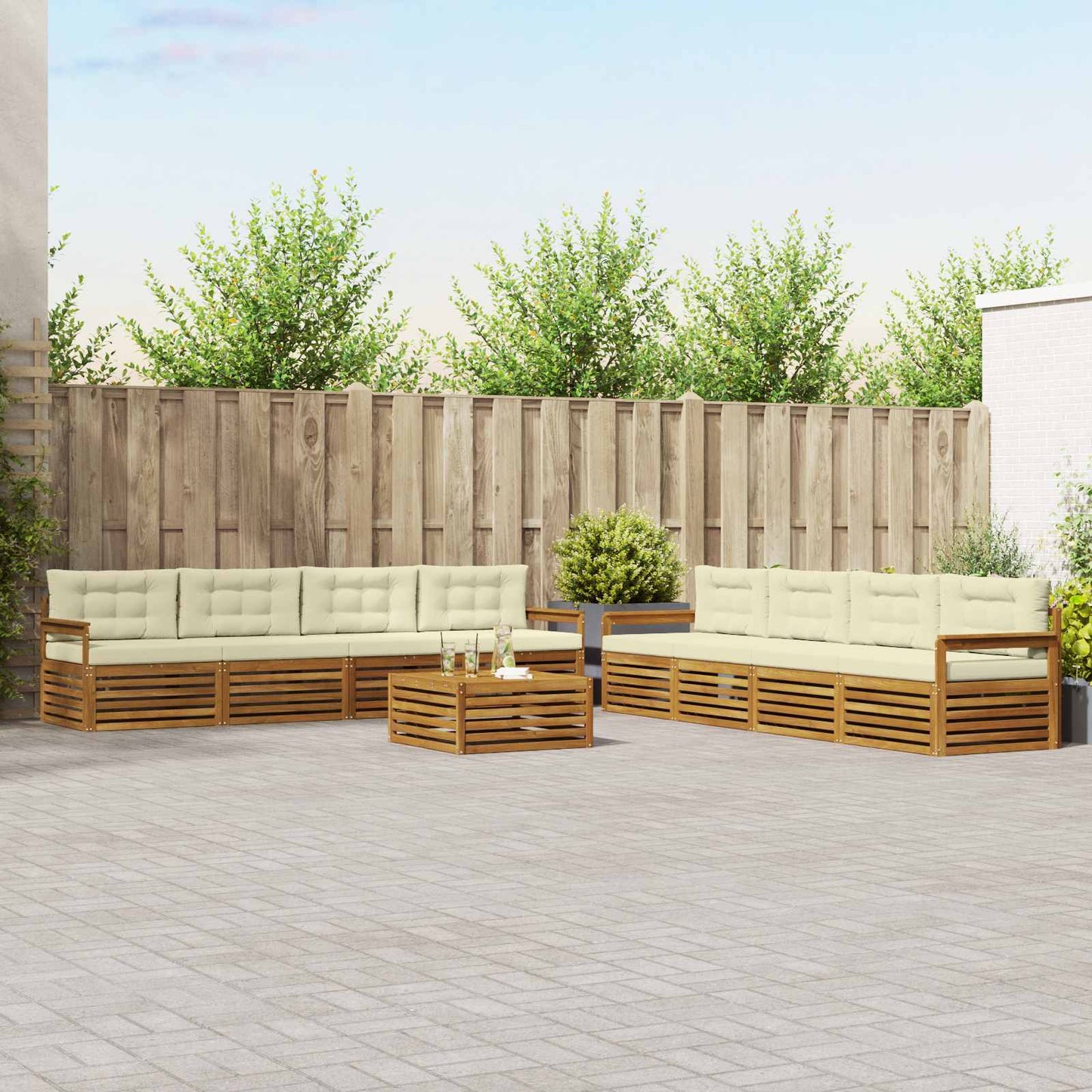 Outdoor-Sofagarnitur mit Kissen 9 pcs Natur und Creme