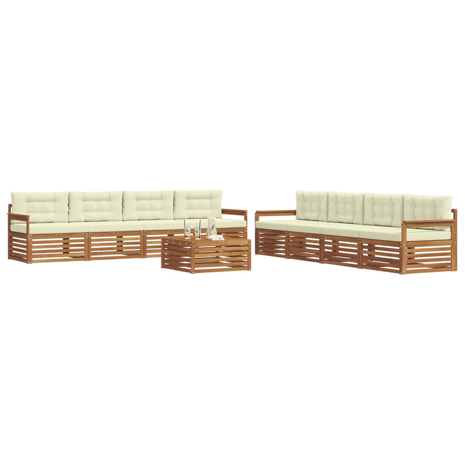 Outdoor-Sofagarnitur mit Kissen 9 pcs Natur und Creme