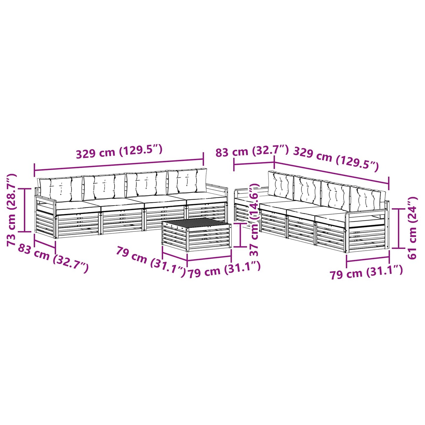 Outdoor-Sofagarnitur mit Kissen 9 pcs Natur und Anthrazit