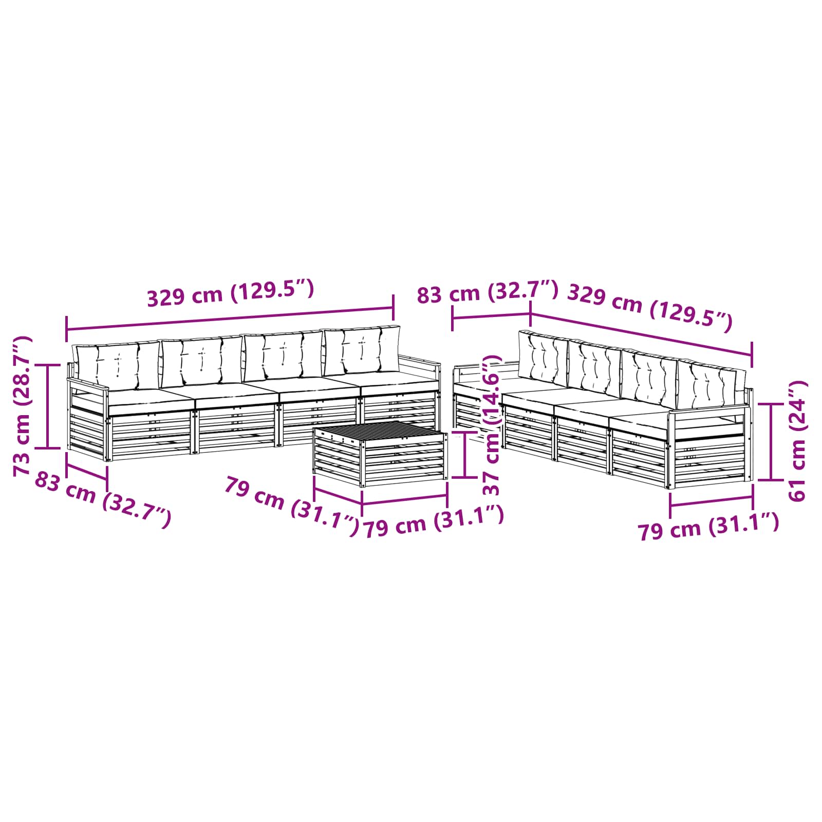 Outdoor-Sofagarnitur mit Kissen 9 pcs Natur und Anthrazit