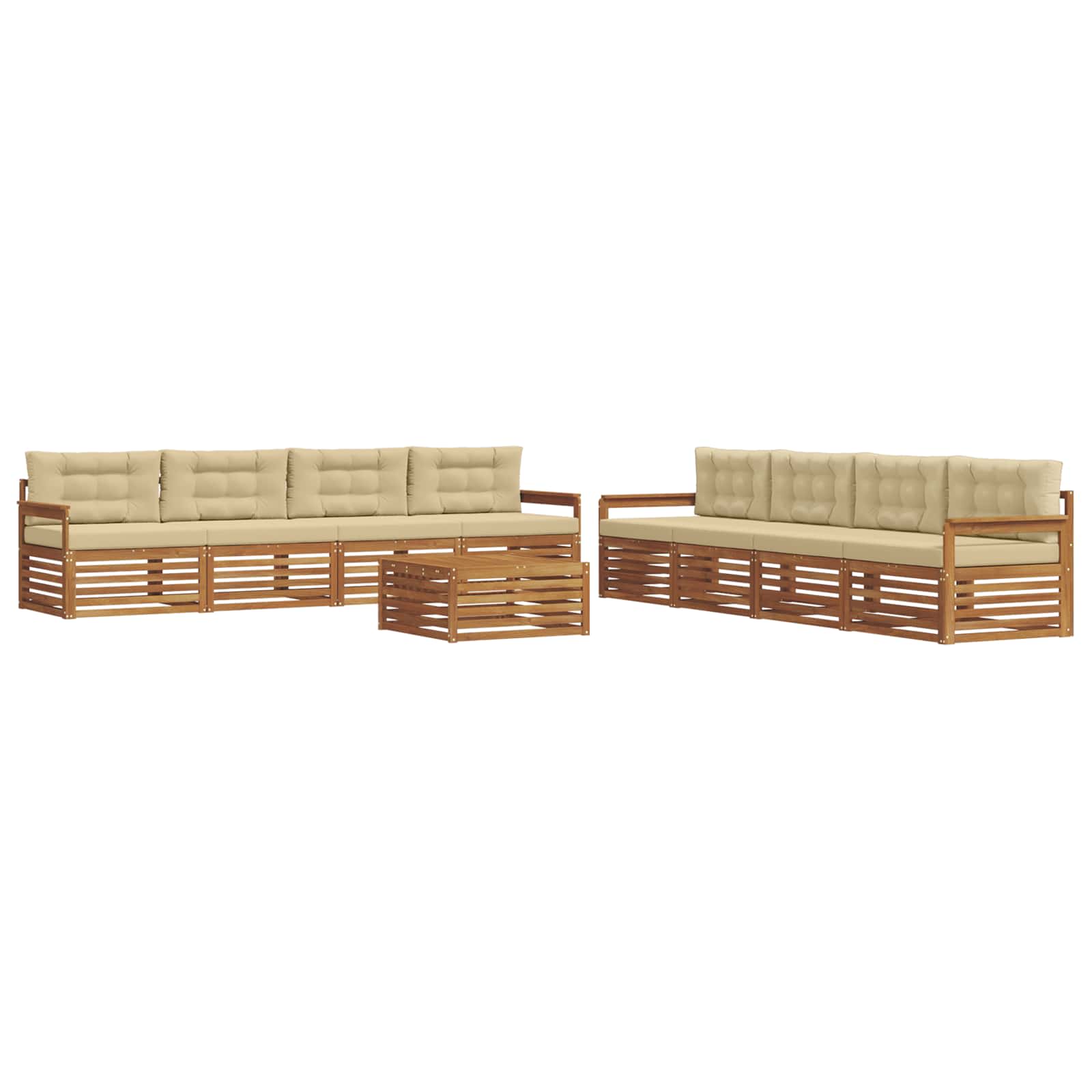 Outdoor-Sofagarnitur mit Kissen 9 pcs Natur und Beige