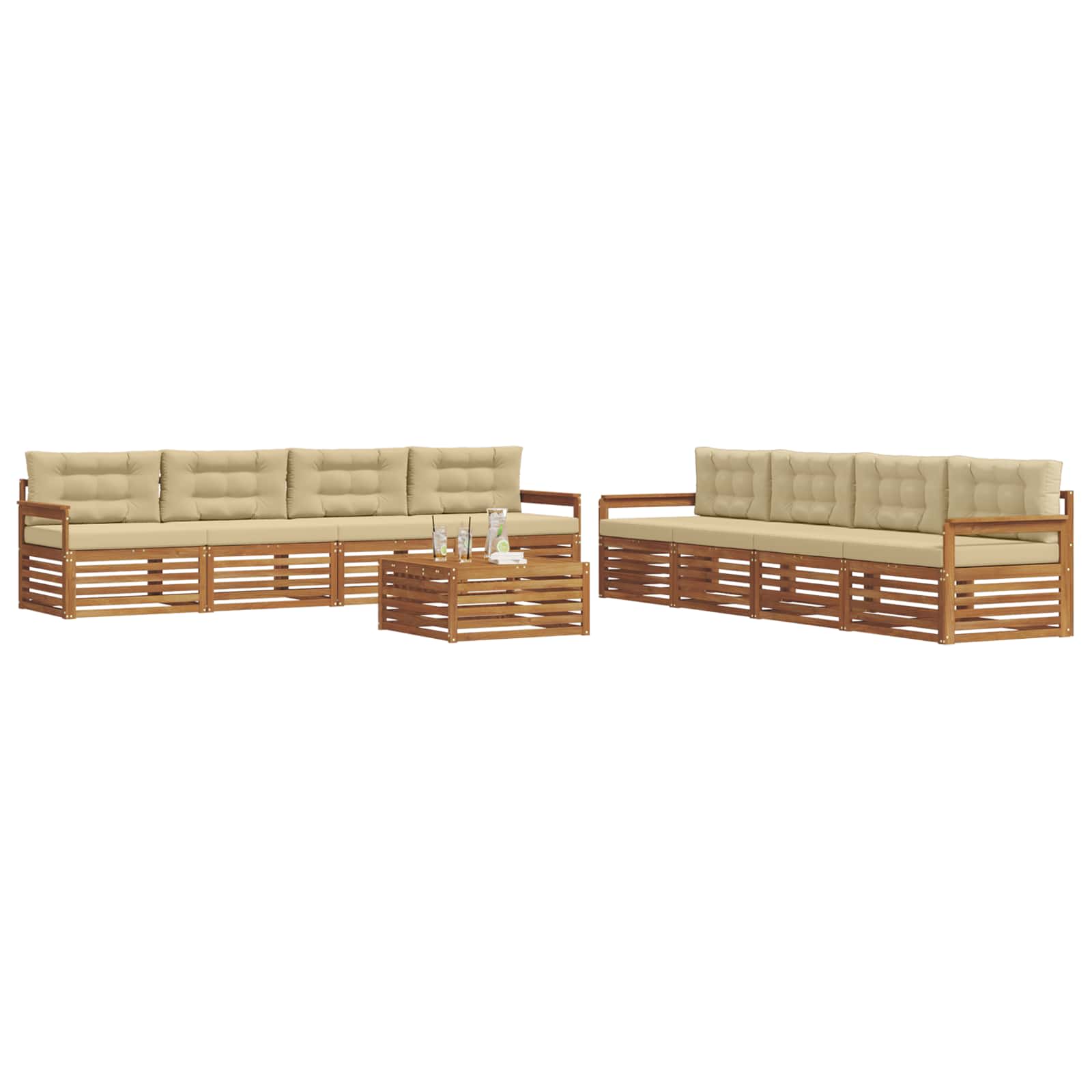 Outdoor-Sofagarnitur mit Kissen 9 pcs Natur und Beige