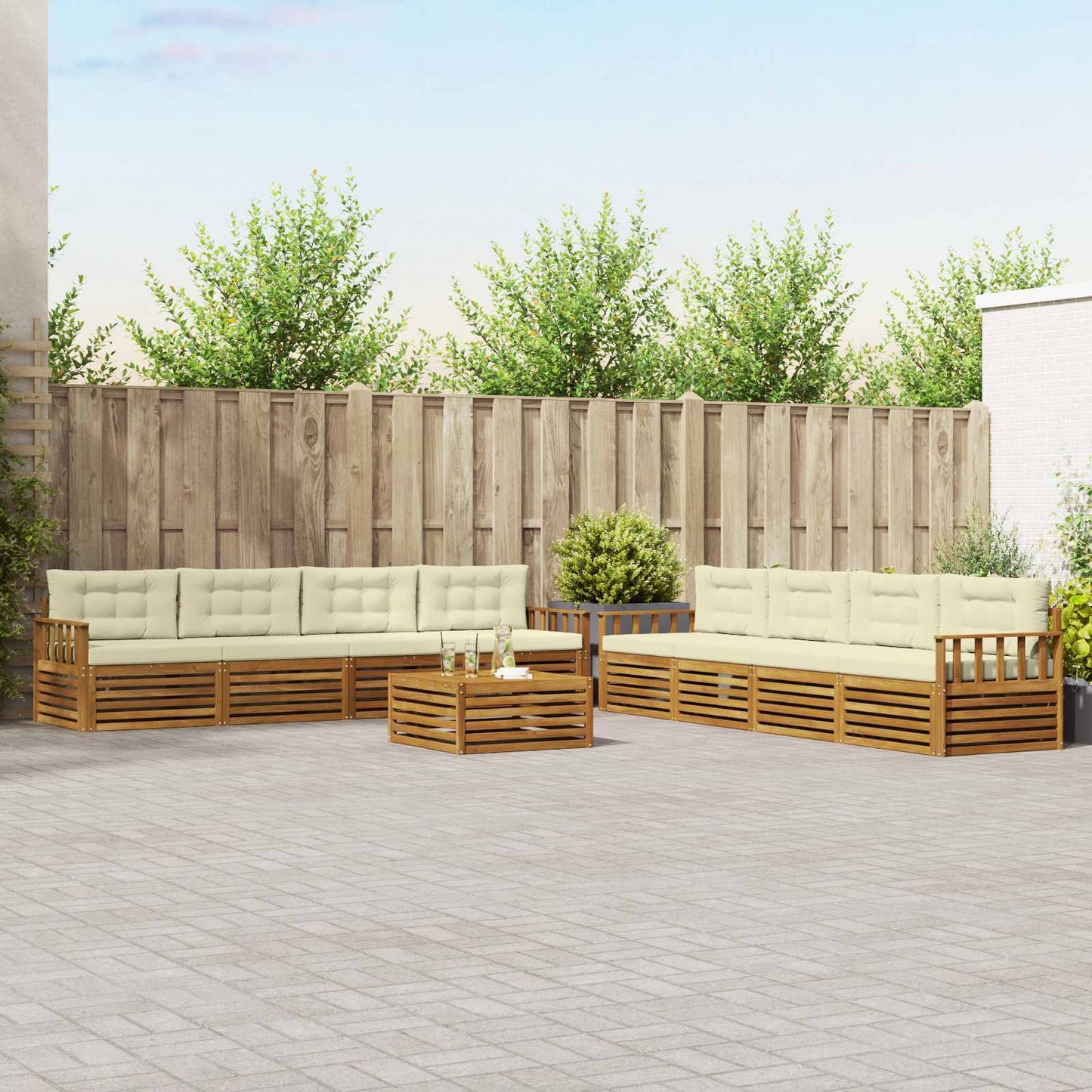 Outdoor-Sofagarnitur 9 stk. Natur und Creme