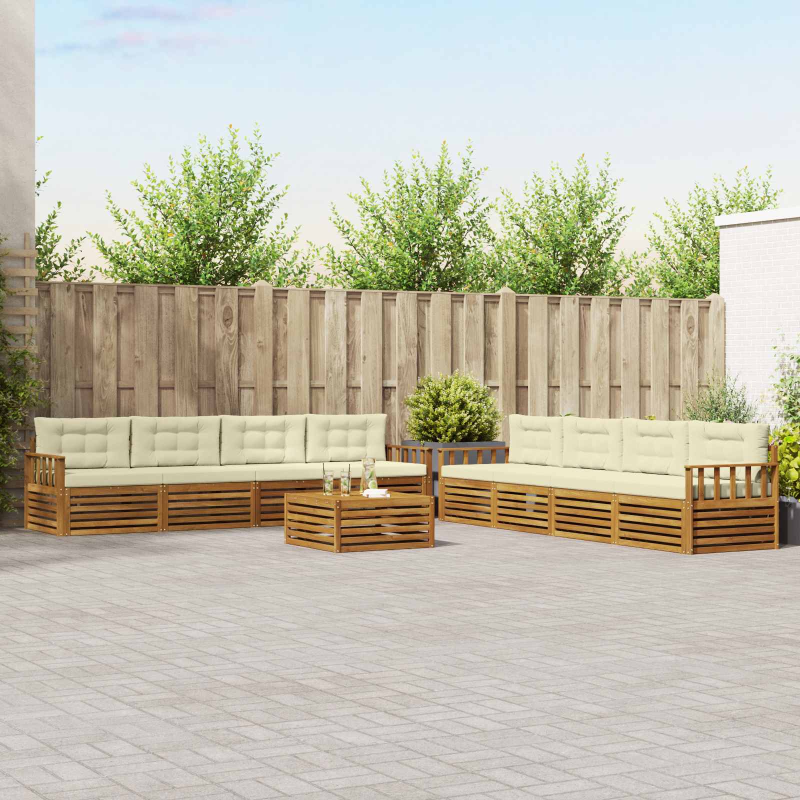 Outdoor-Sofagarnitur 9 stk. Natur und Creme