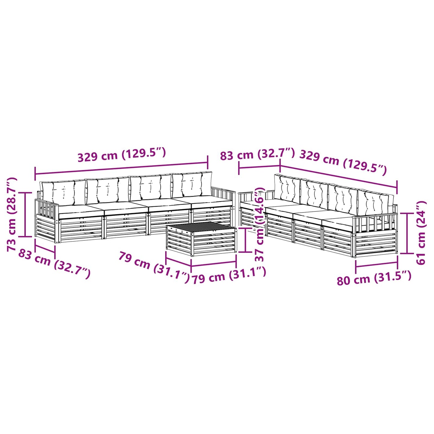 Outdoor-Sofagarnitur 9 stk. Natur und Creme