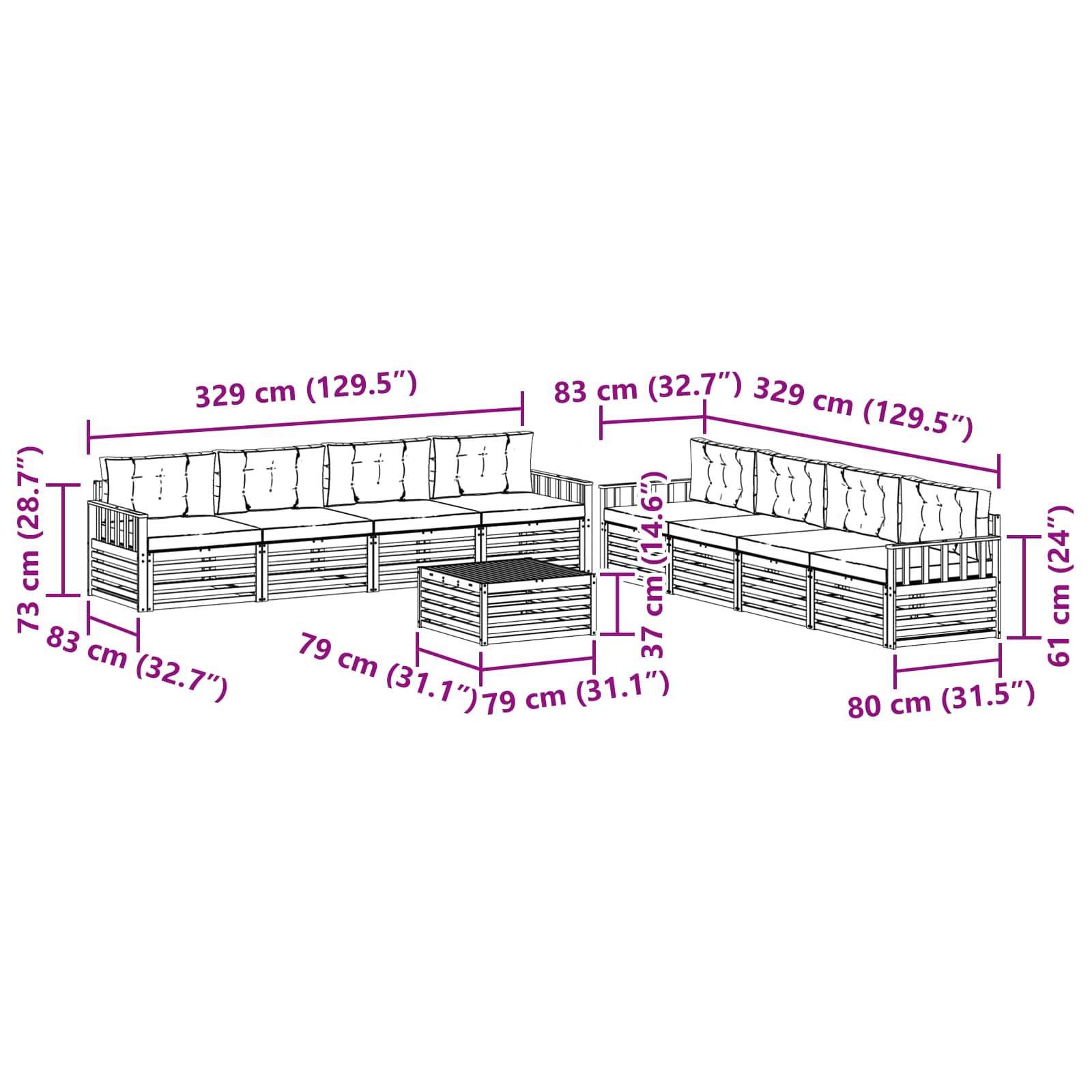 Outdoor-Sofagarnitur 9 stk. Natur und Creme